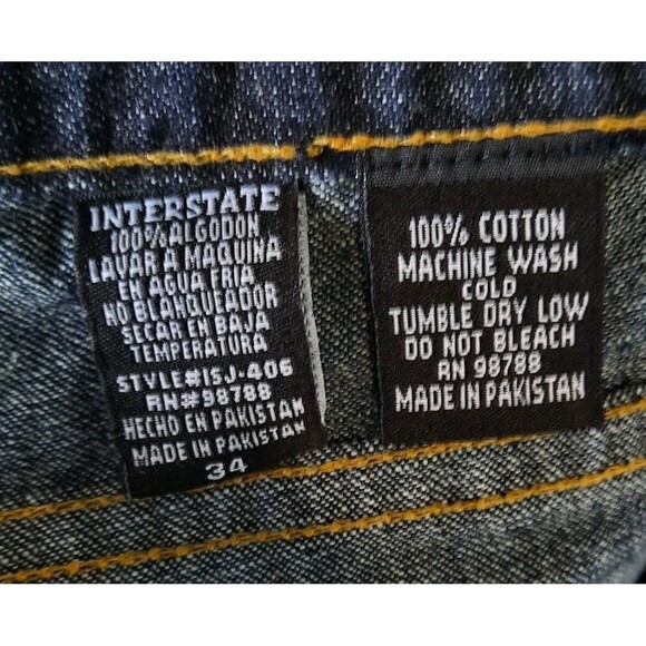 Vintage Y2K Interstate Baggy Wide Leg Blue Denim Distress Jeans Men Size 34 x 32 - Picture 7 of 8